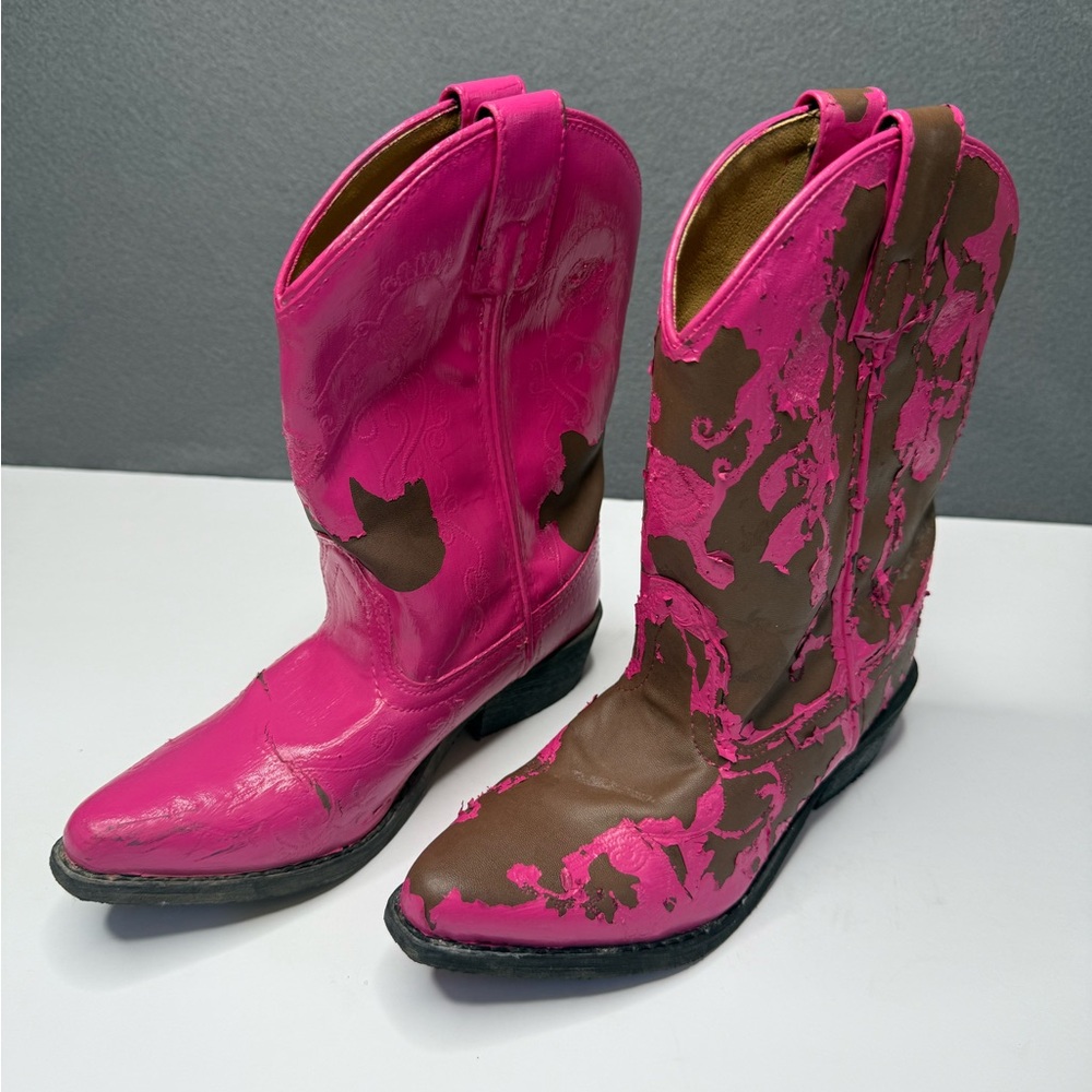 Shyanne Boot Barn Brown Western Cowgirl Boots Painted Pink - Rodeo Queen Size 1D